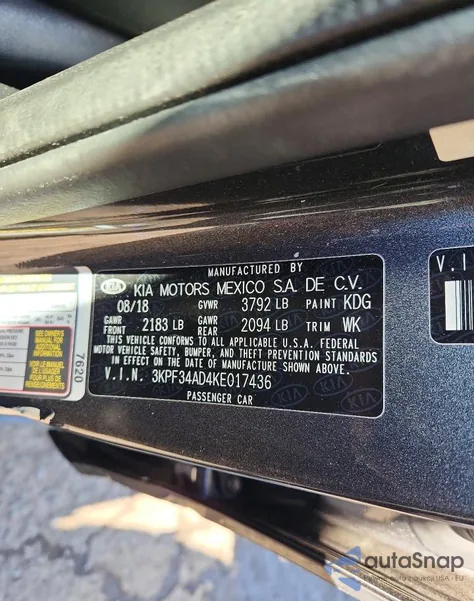 2019 Kia Forte Gt Line z USA, uszkodzony, nr VIN 3KPF34AD4KE017436